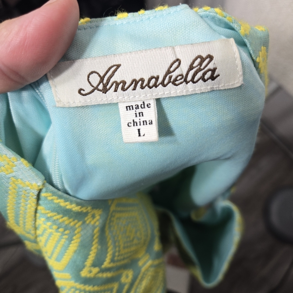 Annabella Fit And Flare Dress Sz Large Green/blue - Picture 3 of 9